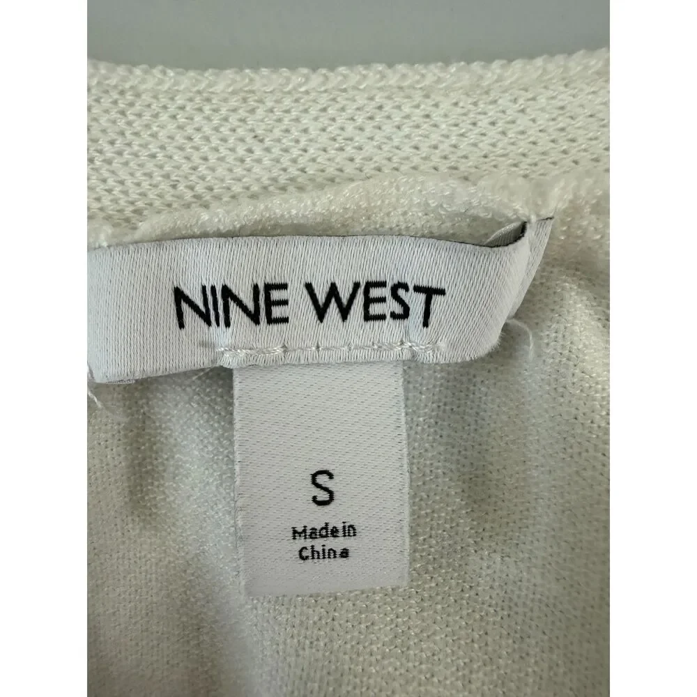 Nine West Cardigan Sweater Womens S Off White Open Front Long Pocket Knit